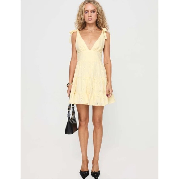 PRINCESS POLLY • Yellow Lemon Galvis Mini Bow Tie Dress - Picture 2 of 8